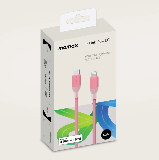 موماكس 1-Link Flow LC كيبل USB-C إلى Lightning واحد متر و مائتان سنتيمتر | وردي موماكس 1-Link Flow LC كيبل USB-C إلى Lightning واحد متر و مائتان سنتيمتر | وردي